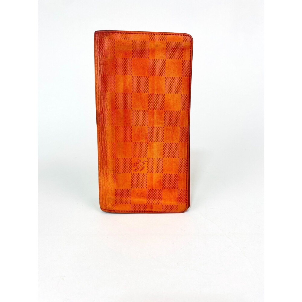 Authentic Louis Vuitton Brazza Wallet Damier Infini Calfskin Leather Orange